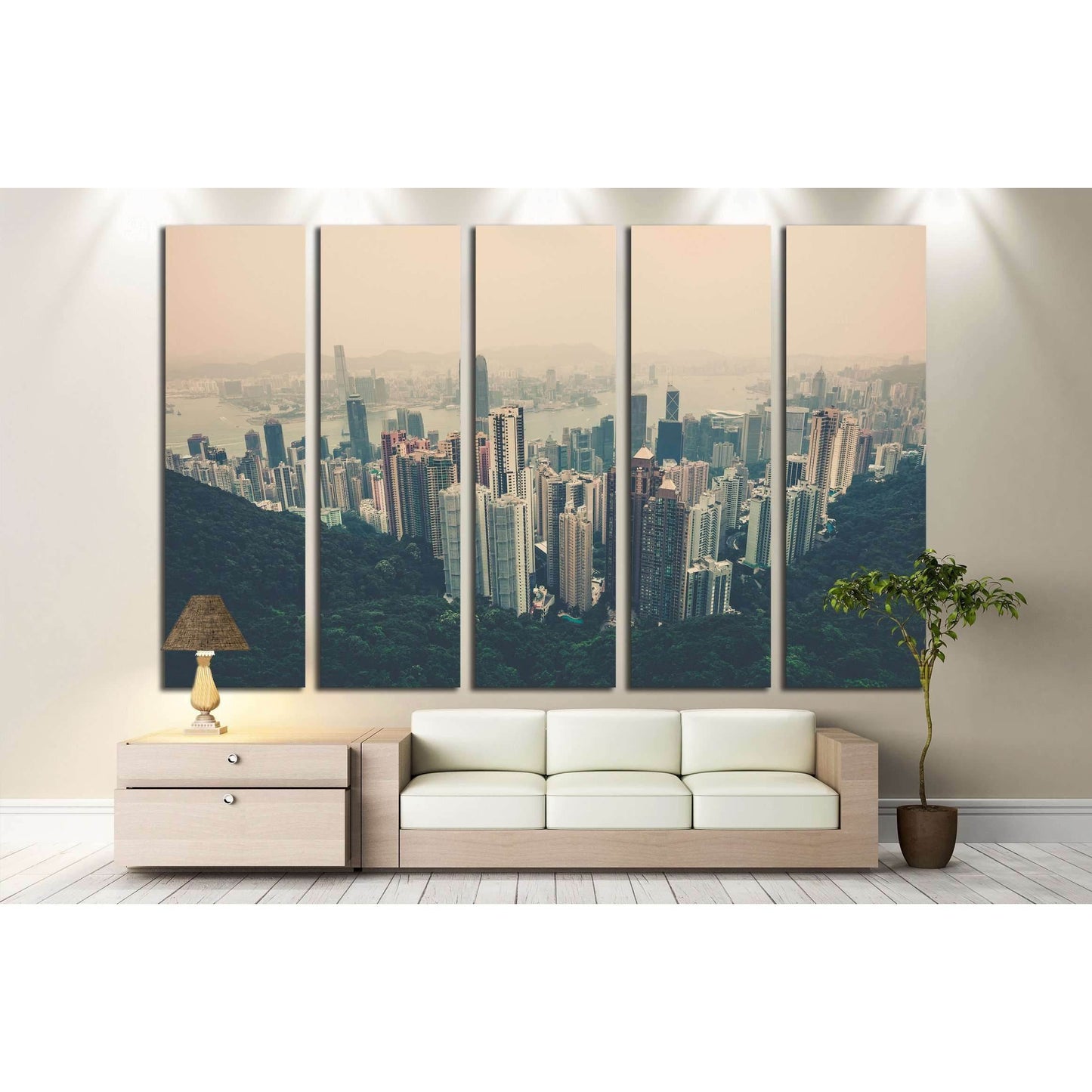 Haze Hong Kong downtown view from Victoria peak. Filtered shot №2314 Ready to Hang Canvas PrintCanvas art arrives ready to hang, with hanging accessories included and no additional framing required. Every canvas print is hand-crafted, made on-demand at ou
