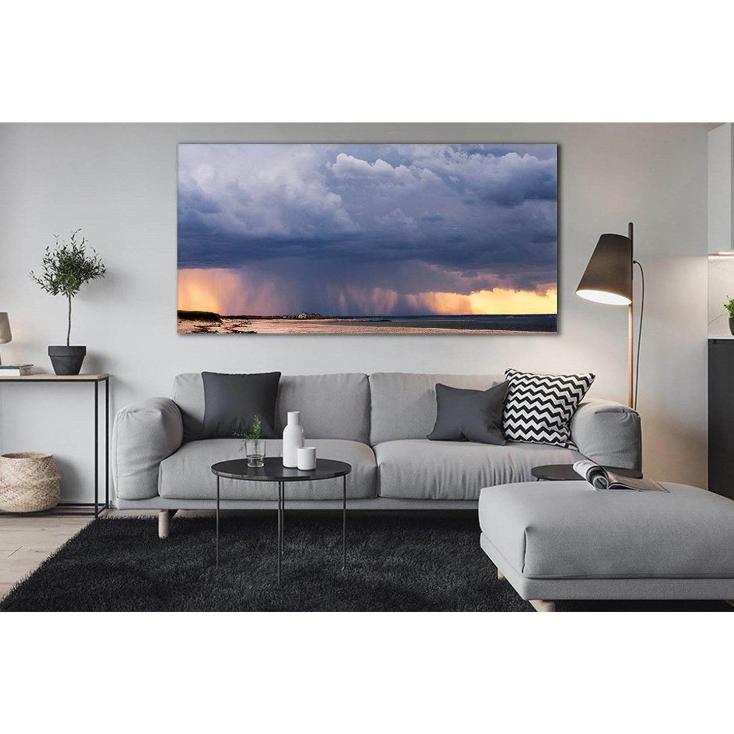 Heavy Rain Over The Sea №SL135 Ready to Hang Canvas Print - Zellart Canvas Prints 0new, ALL_Products, Beach Ocean & Waves