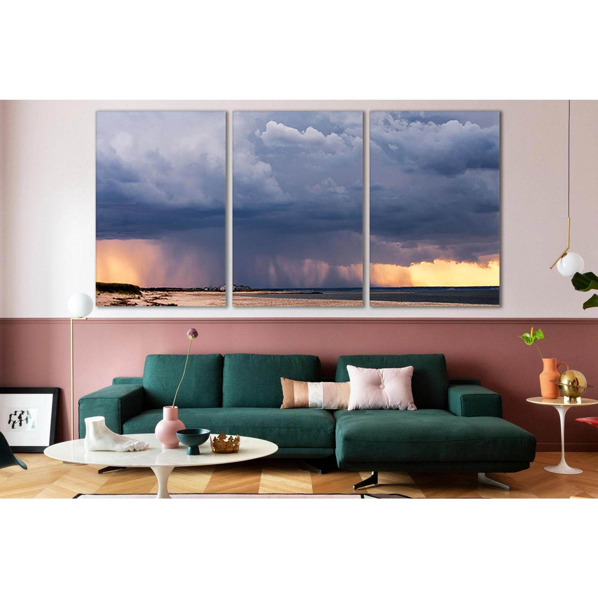 Heavy Rain Over The Sea №SL135 Ready to Hang Canvas Print - Zellart Canvas Prints 0new, ALL_Products, Beach Ocean & Waves