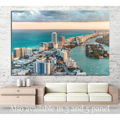 Helicopter view of South Beach, Miami №1258 Ready to Hang Canvas Print - Zellart Canvas Prints ALL_Products, s-1258