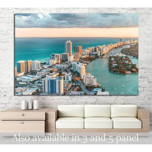Helicopter view of South Beach, Miami №1258 Ready to Hang Canvas Print - Zellart Canvas Prints ALL_Products, s-1258