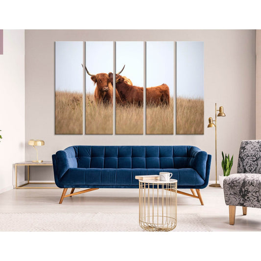 Highland Cow And Calf In The Field №04251 Ready to Hang Canvas Print - Zellart Canvas Prints ALL_Products, Cow