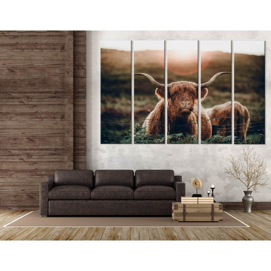 Highland Cow In A Field №04244 Ready to Hang Canvas Print - Zellart Canvas Prints ALL_Products, Cow