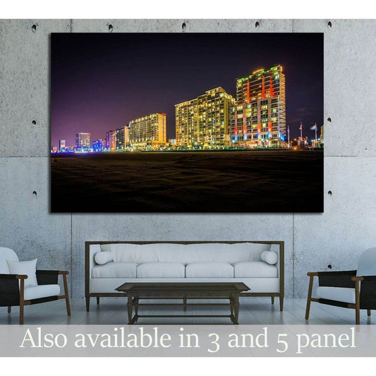 Highrise hotels on the oceanfront at night, in Virginia Beach, Virginia №1742 Ready to Hang Canvas Print - Zellart Canvas Prints ALL_Products, s-1742