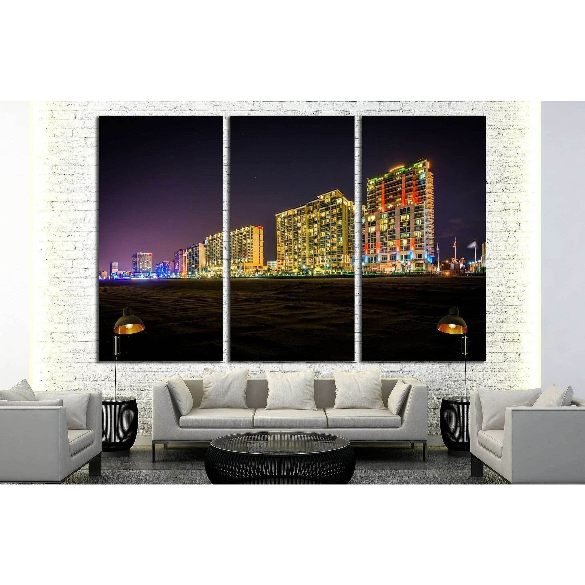 Highrise hotels on the oceanfront at night, in Virginia Beach, Virginia №1742 Ready to Hang Canvas PrintCanvas art arrives ready to hang, with hanging accessories included and no additional framing required. Every canvas print is hand-crafted, made on-dem