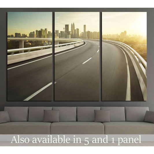 Highway overpass motion blur with city background №2299 Ready to Hang Canvas Print - Zellart Canvas Prints ALL_Products, s-2299