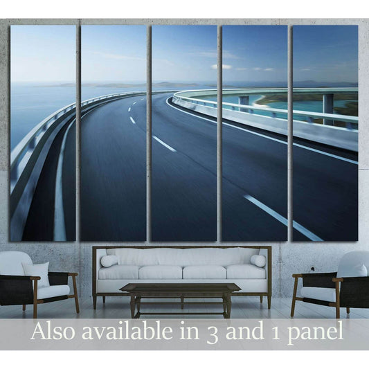 Highway overpass motion blur with coast skyline background №3284 Ready to Hang Canvas Print - Zellart Canvas Prints ALL_Products, s-3284
