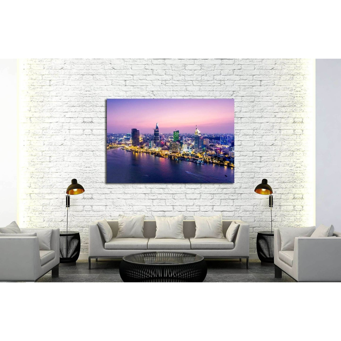 Ho Chi Minh City view at night №2722 Ready to Hang Canvas Print - Zellart Canvas Prints ALL_Products, s-2722