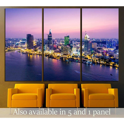 Ho Chi Minh City view at night №2722 Ready to Hang Canvas Print - Zellart Canvas Prints ALL_Products, s-2722