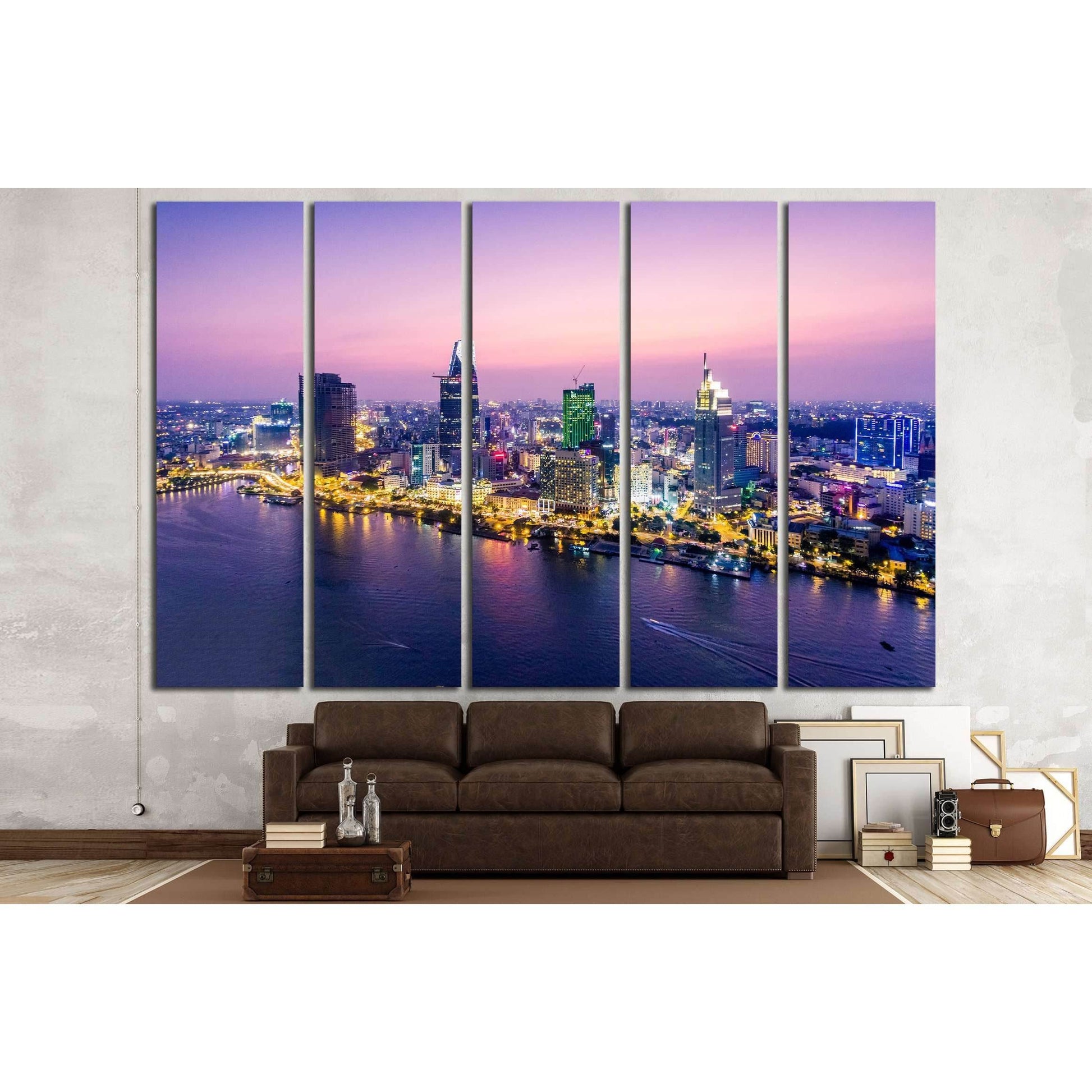 Ho Chi Minh City view at night №2722 Ready to Hang Canvas Print - Zellart Canvas Prints ALL_Products, s-2722