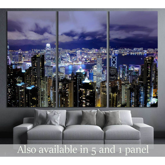 Hong Kong at night №2606 Ready to Hang Canvas Print - Zellart Canvas Prints ALL_Products, s-2606