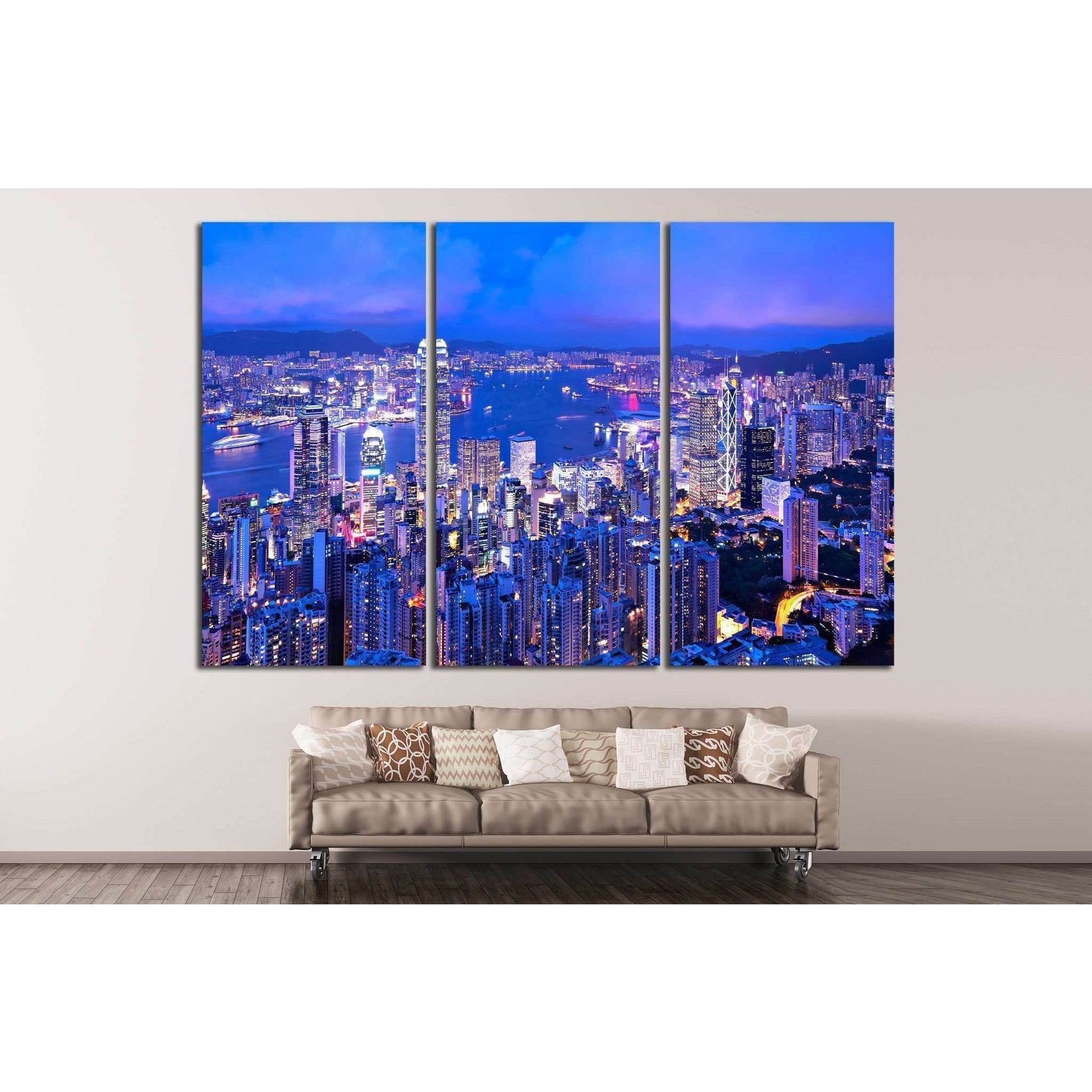 Hong Kong at night №764 Ready to Hang Canvas Print - Zellart Canvas Prints ALL_Products, s-764