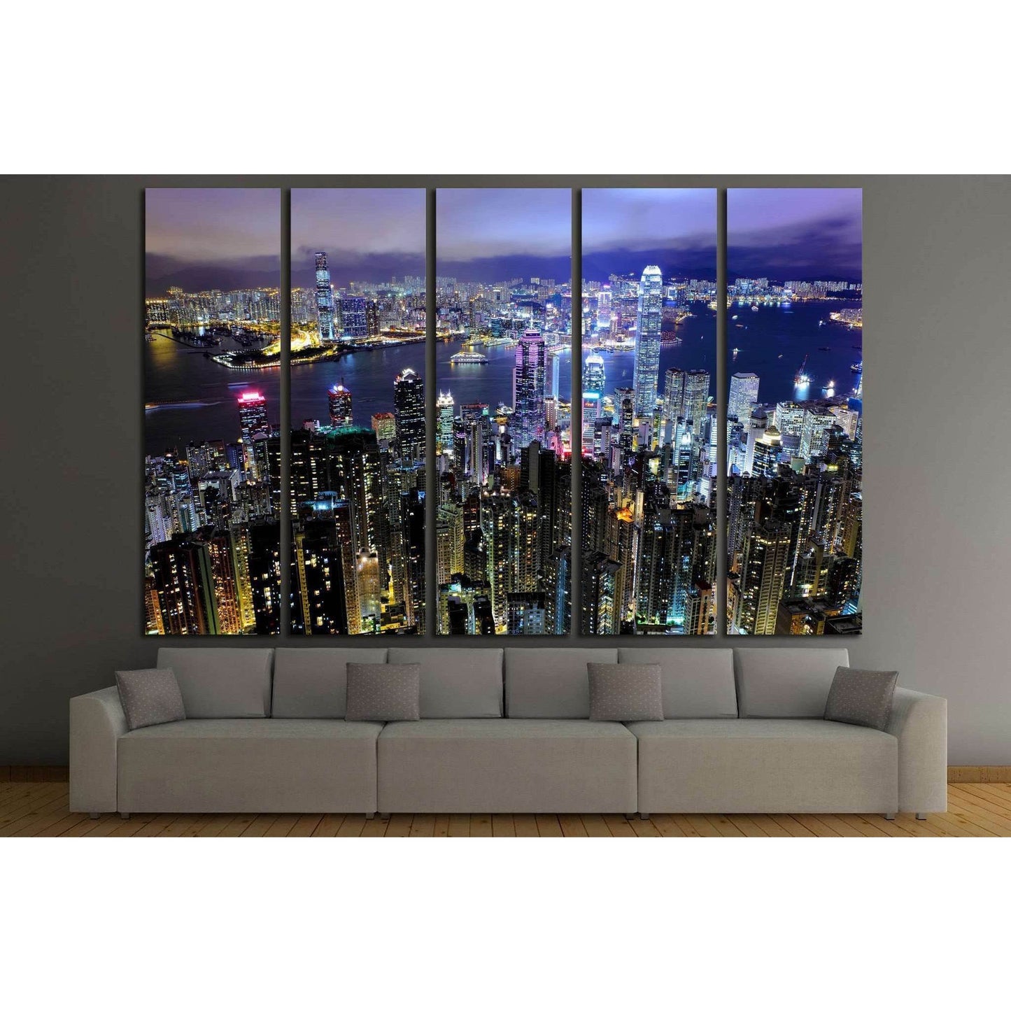Hong Kong at night №771 Ready to Hang Canvas Print - Zellart Canvas Prints ALL_Products, s-771