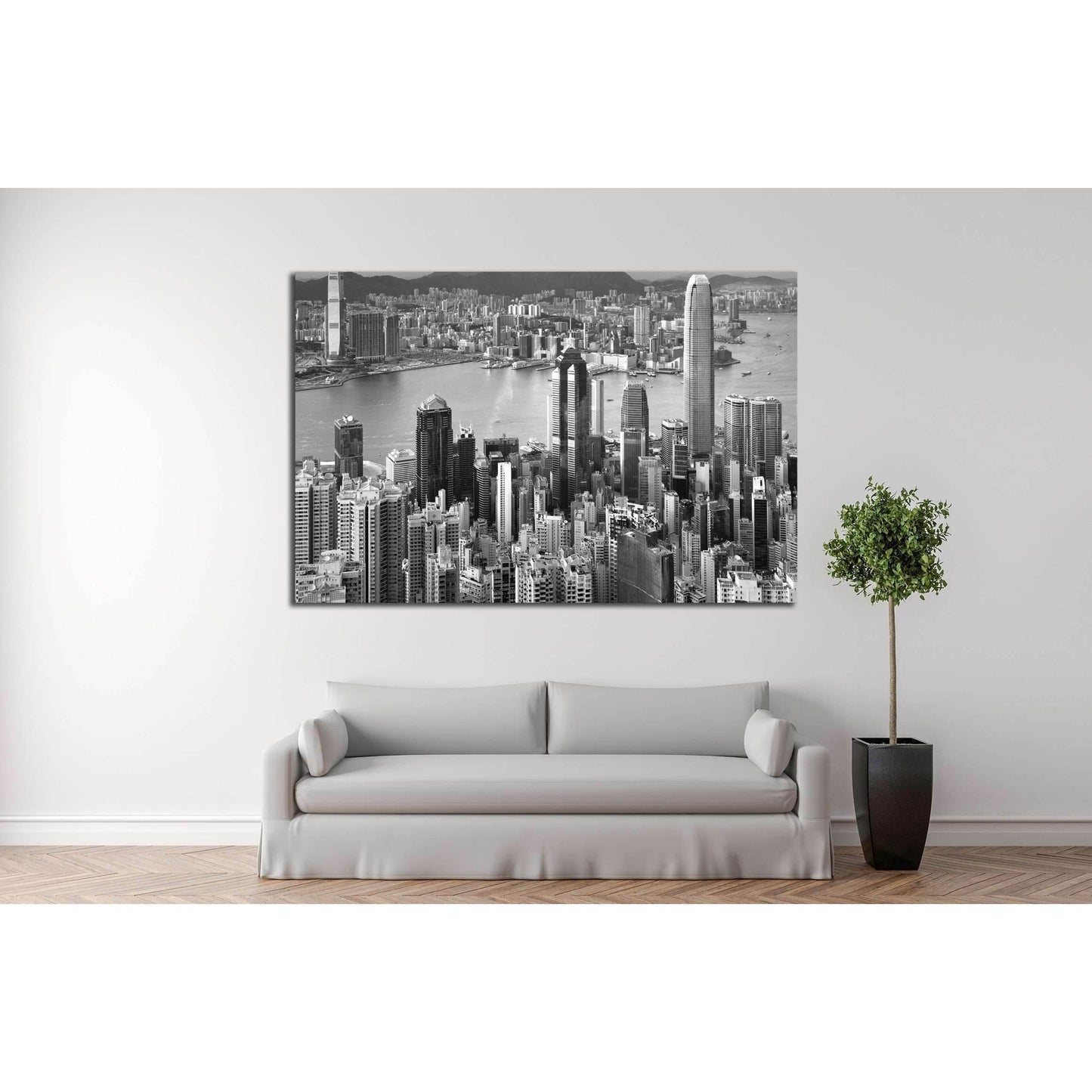 Hong Kong , black and white №2237 Ready to Hang Canvas Print - Zellart Canvas Prints ALL_Products, s-2237