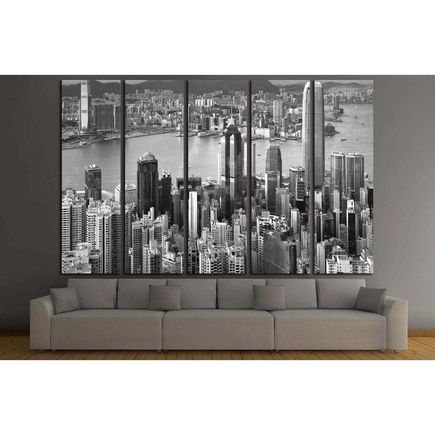 Hong Kong , black and white №2237 Ready to Hang Canvas Print - Zellart Canvas Prints ALL_Products, s-2237