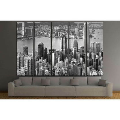 Hong Kong , black and white №2237 Ready to Hang Canvas Print - Zellart Canvas Prints ALL_Products, s-2237