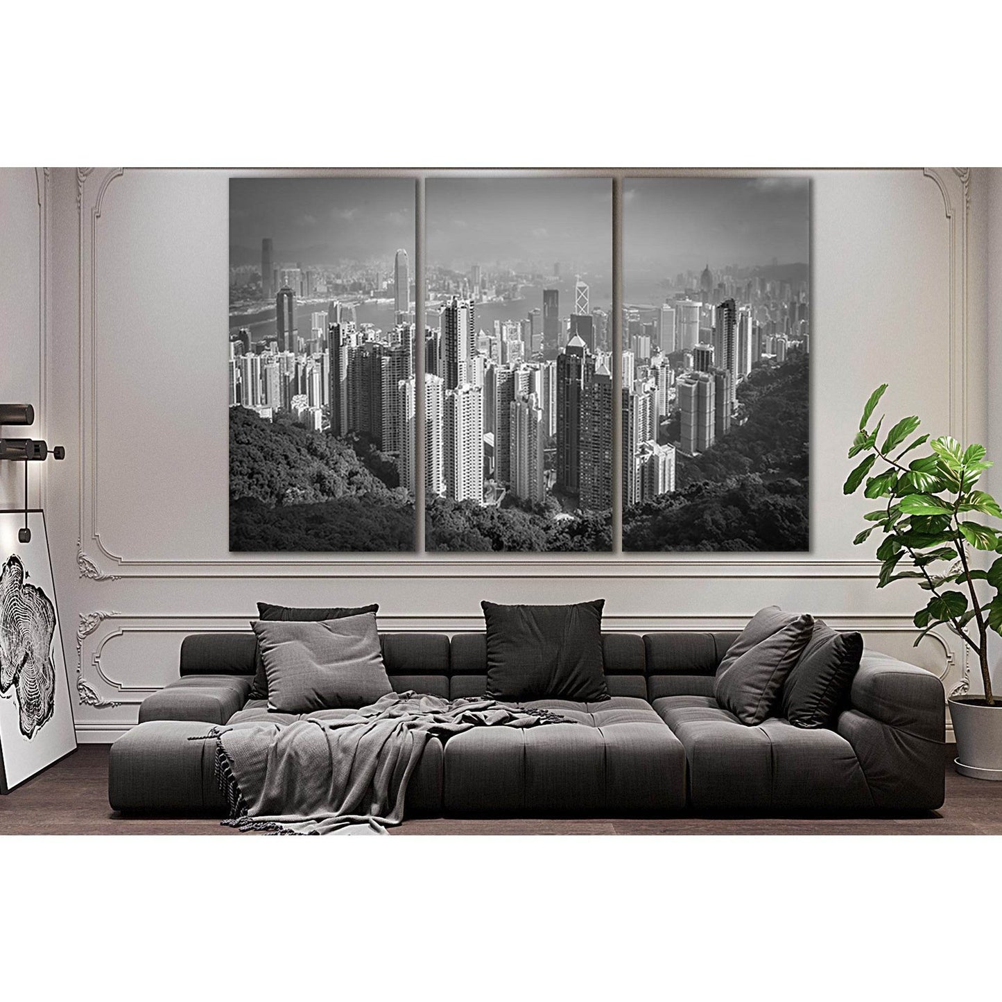 Hong Kong City Black End White №SL863 Ready to Hang Canvas Print - Zellart Canvas Prints 0new, ALL_Products, Black & White Wall Art