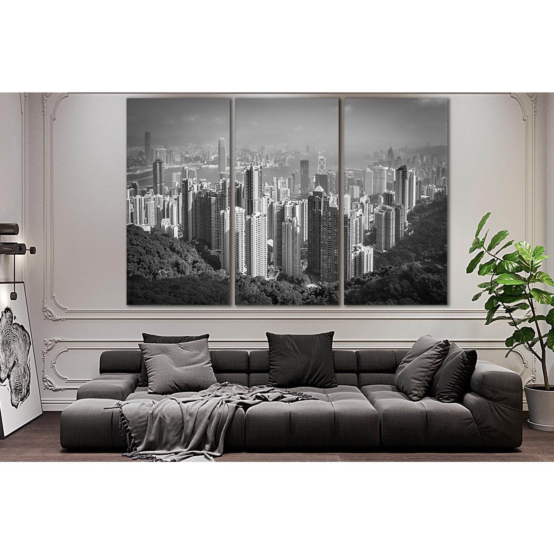 Hong Kong City Black End White №SL863 Ready to Hang Canvas Print - Zellart Canvas Prints 0new, ALL_Products, Black & White Wall Art