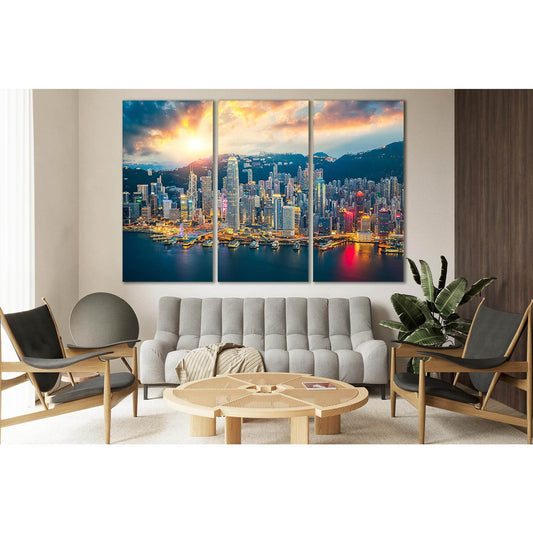 Hong Kong City Skyline №SL357 Ready to Hang Canvas Print - Zellart Canvas Prints 0new, ALL_Products, Cityscapes & Skylines