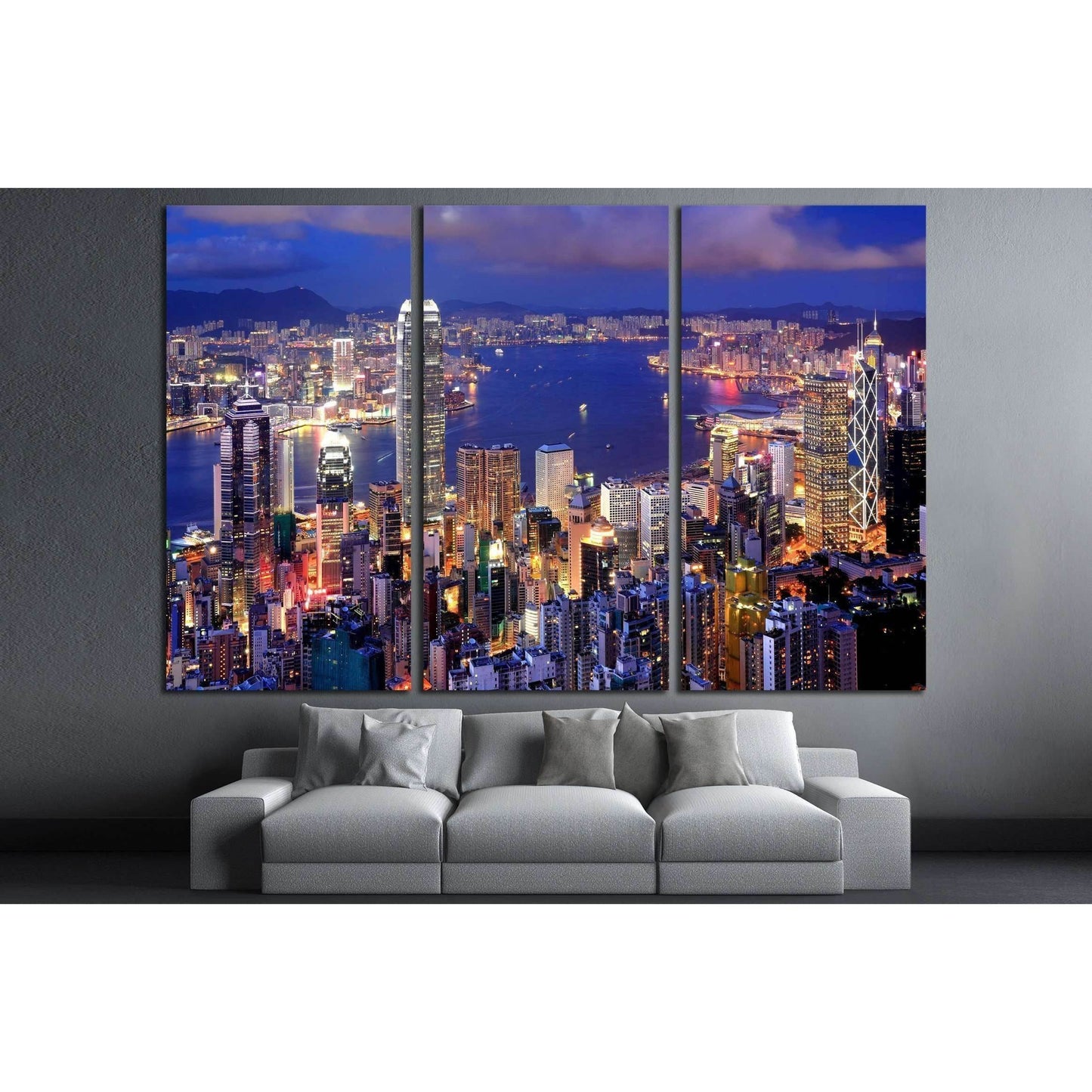 Hong Kong cityscape at night №2232 Ready to Hang Canvas Print - Zellart Canvas Prints ALL_Products, s-2232