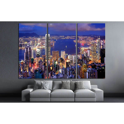 Hong Kong cityscape at night №2232 Ready to Hang Canvas Print - Zellart Canvas Prints ALL_Products, s-2232