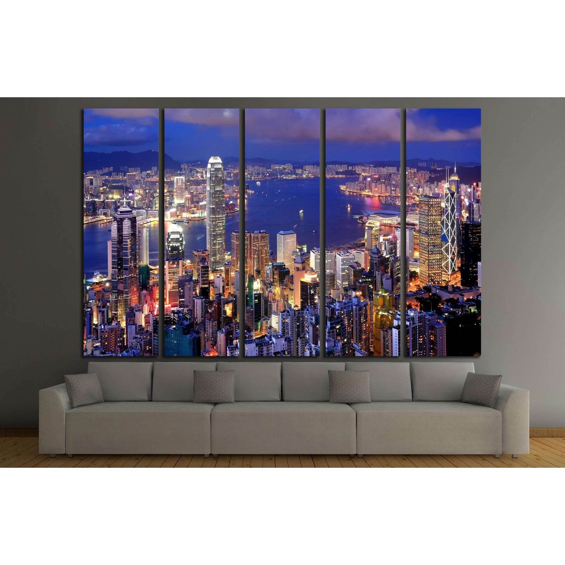 Hong Kong cityscape at night №2232 Ready to Hang Canvas Print - Zellart Canvas Prints ALL_Products, s-2232