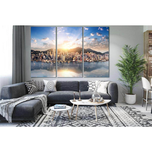 Hong Kong Cityscape Morning №SL1459 Ready to Hang Canvas Print - Zellart Canvas Prints 0new, ALL_Products, CITYSCAPES & SKYLINES