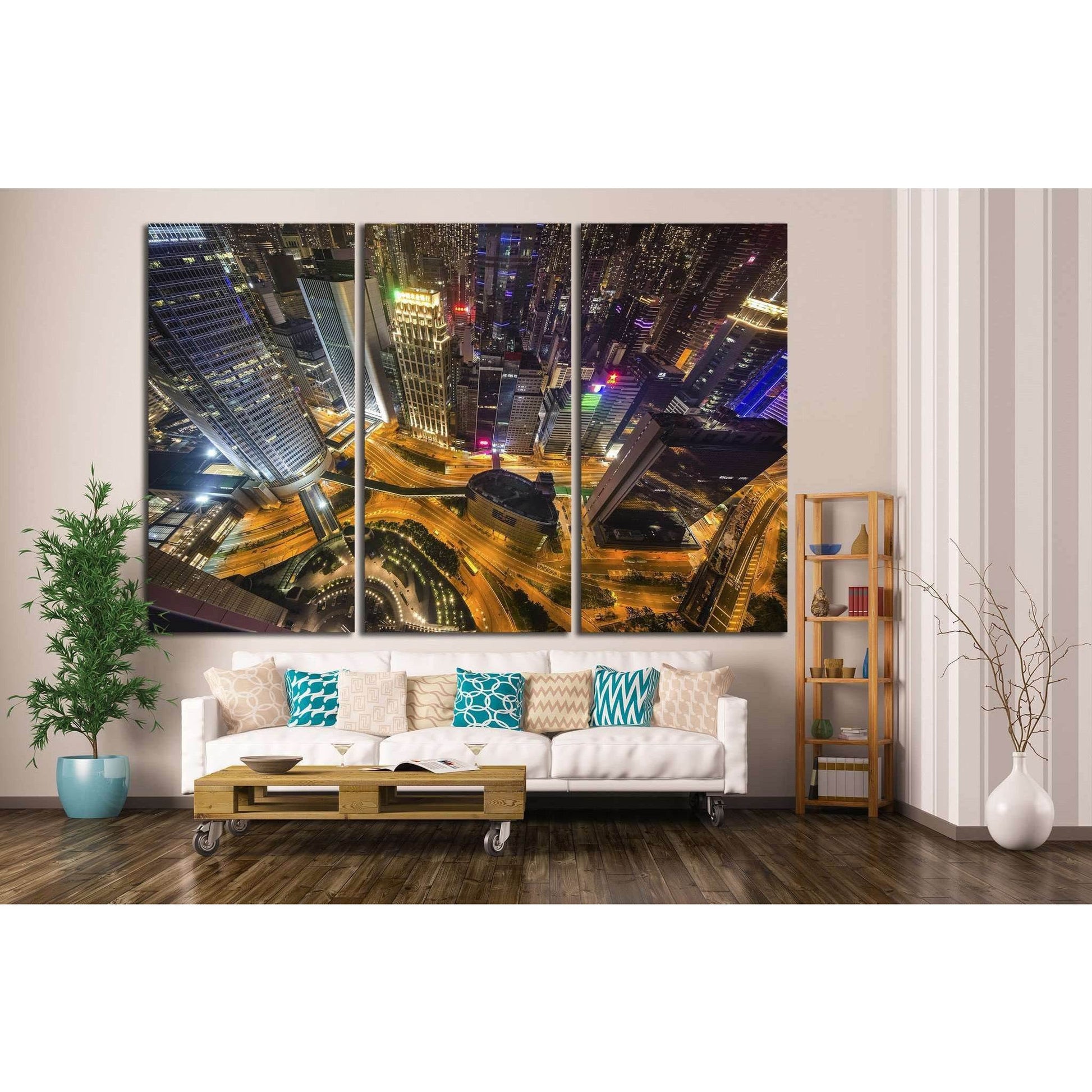 Hong Kong night landscape, China №1235 Ready to Hang Canvas Print - Zellart Canvas Prints ALL_Products, s-1235