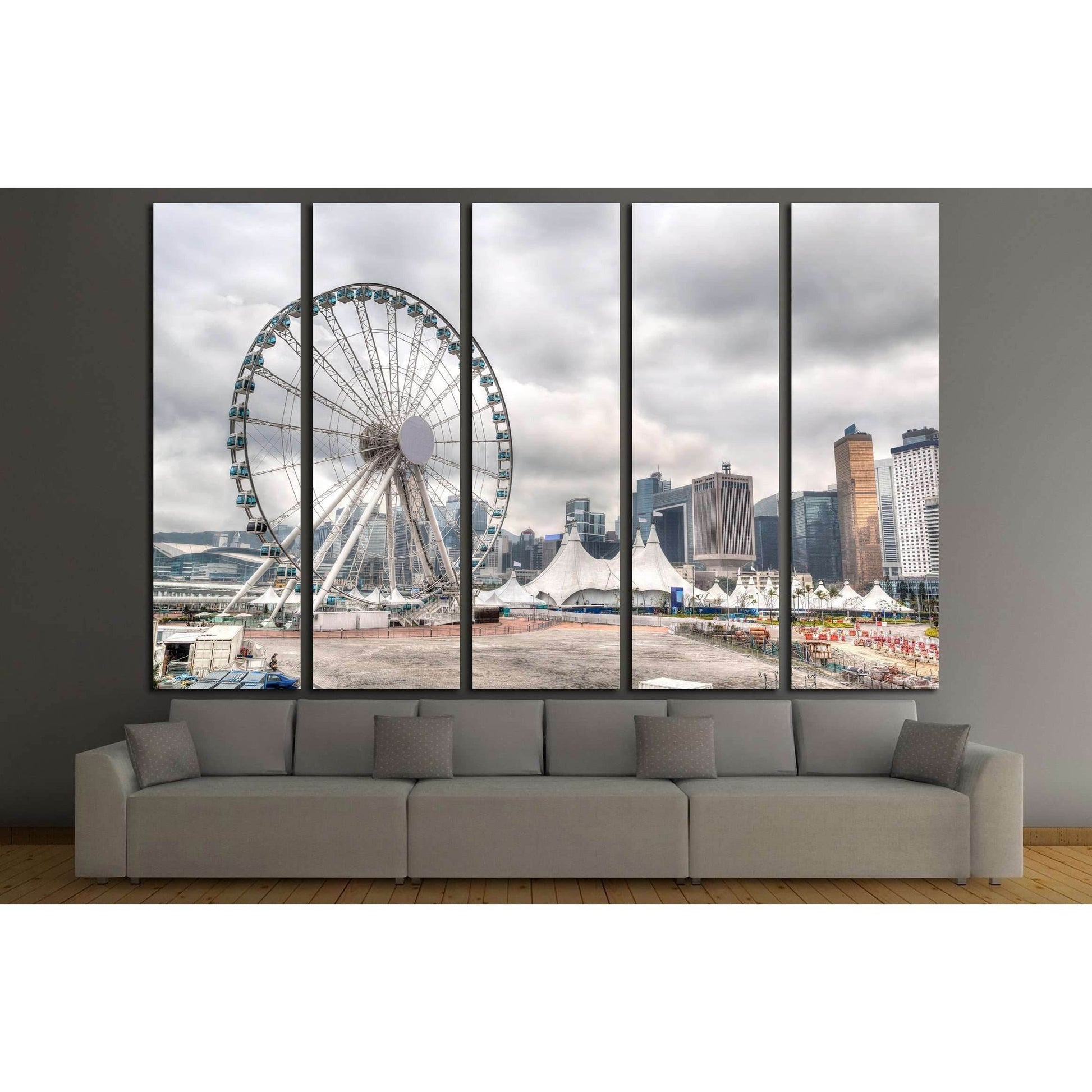 Hong Kong skyline at downtown Central Pier overlooking Victoria Harbor №2330 Ready to Hang Canvas Print - Zellart Canvas Prints ALL_Products, s-2330