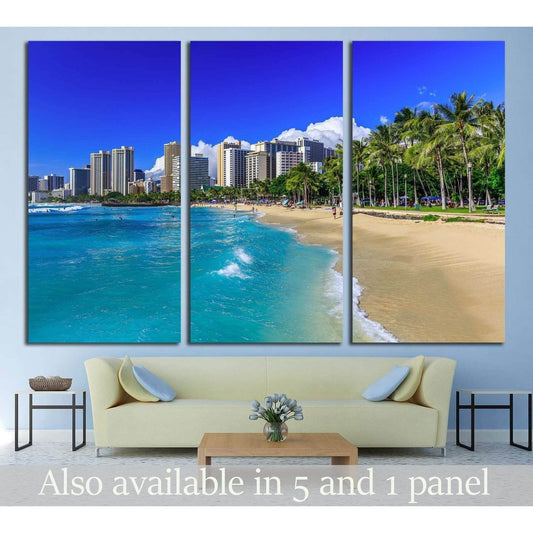 Honolulu, Hawaii. Waikiki beach and Honolulu's skyline №2302 Ready to Hang Canvas Print - Zellart Canvas Prints ALL_Products, s-2302