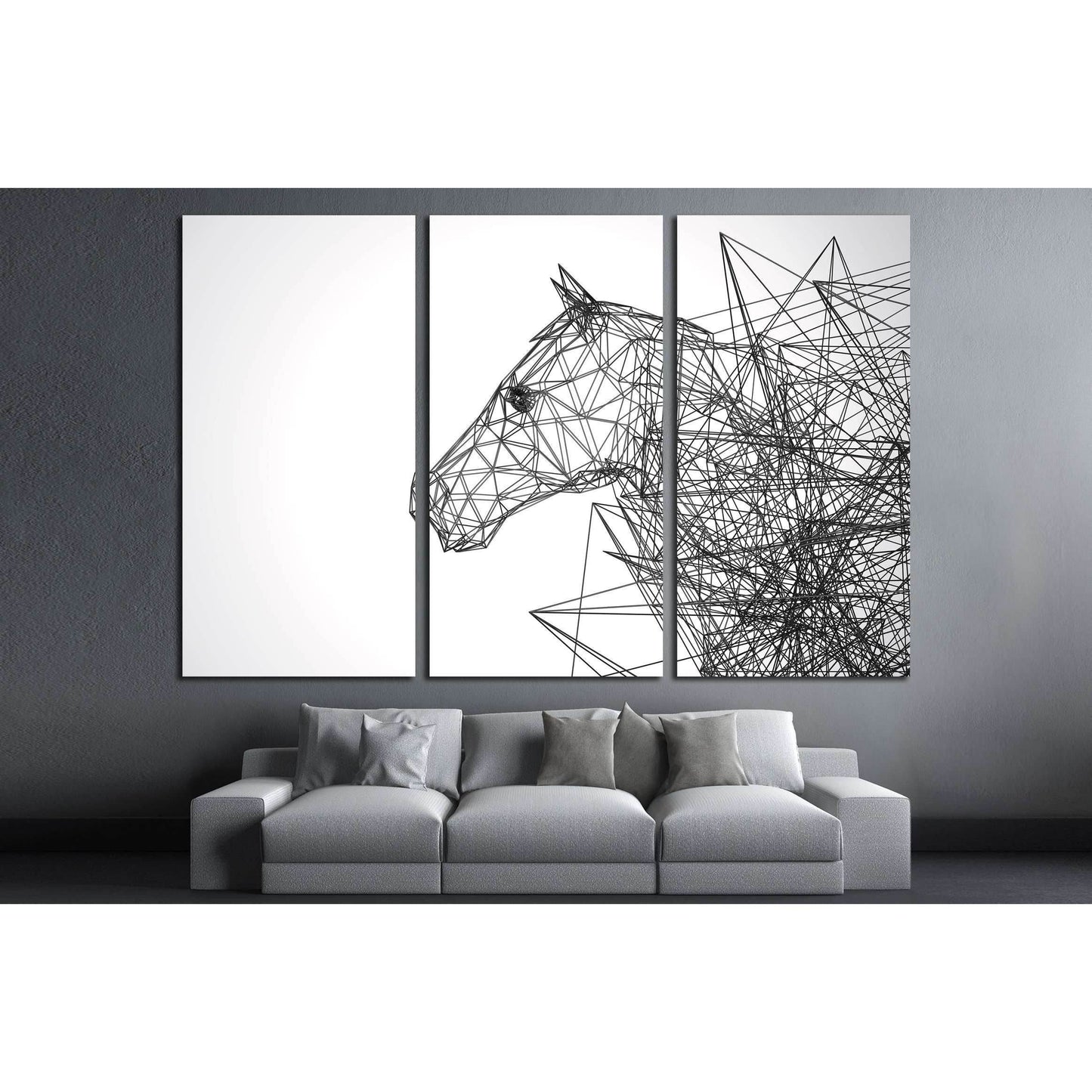 horse stylized low poly wire construction concept concepts connection №2883 Ready to Hang Canvas Print - Zellart Canvas Prints ALL_Products, Horses, s-2883