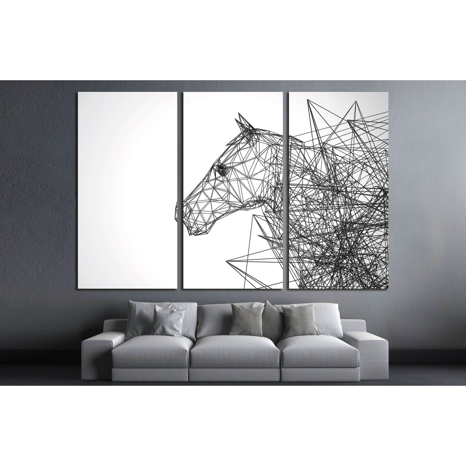 horse stylized low poly wire construction concept concepts connection №2883 Ready to Hang Canvas Print - Zellart Canvas Prints ALL_Products, Horses, s-2883