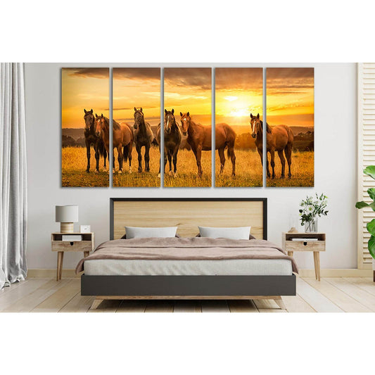 Horses In The Field Sunrise №SL279 Ready to Hang Canvas Print - Zellart Canvas Prints 0new, ALL_Products, Horses, SUNRISE & SUNSET WALL ART