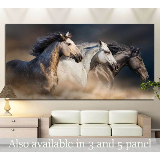 Horses with long mane portrait run gallop in desert dust №1326 Ready to Hang Canvas PrintCanvas art arrives ready to hang, with hanging accessories included and no additional framing required. Every canvas print is hand-crafted, made on-demand at our work