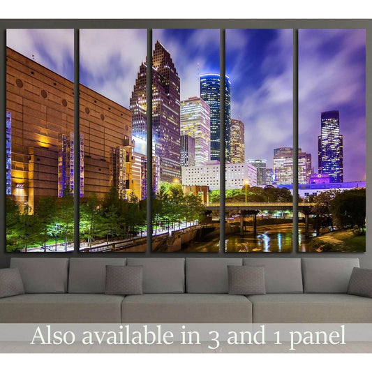 Houston, Texas downtown cityscape at night №2075 Ready to Hang Canvas Print - Zellart Canvas Prints ALL_Products, s-2075