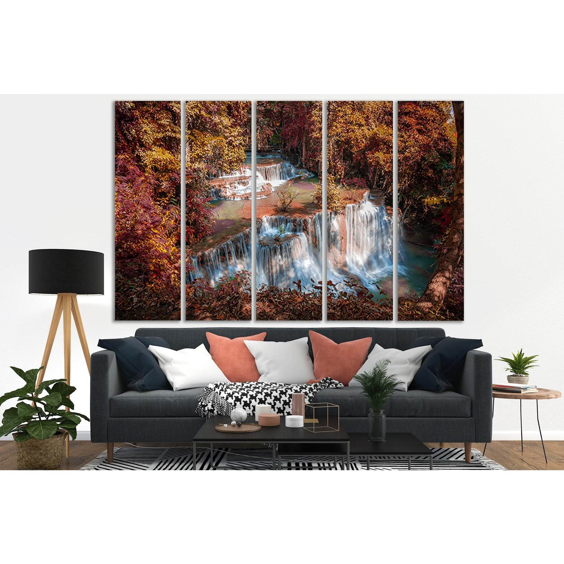 Huai Mae Kamin Waterfall №SL481 Ready to Hang Canvas Print - Zellart Canvas Prints 0new, ALL_Products, Waterfall, Waterfall Wall Art