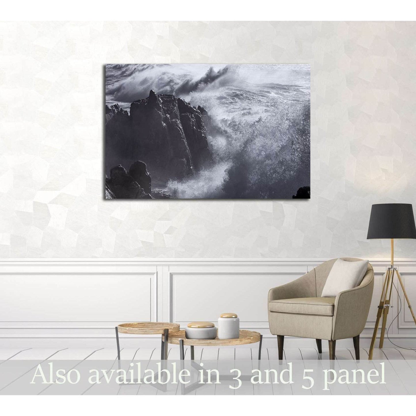 Huge and violent sea waves against the small cape of Sao Paio, Labruge, northern Portuga №2916 Ready to Hang Canvas Print - Zellart Canvas Prints ALL_Products, s-2916