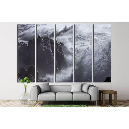 Huge and violent sea waves against the small cape of Sao Paio, Labruge, northern Portuga №2916 Ready to Hang Canvas Print - Zellart Canvas Prints ALL_Products, s-2916