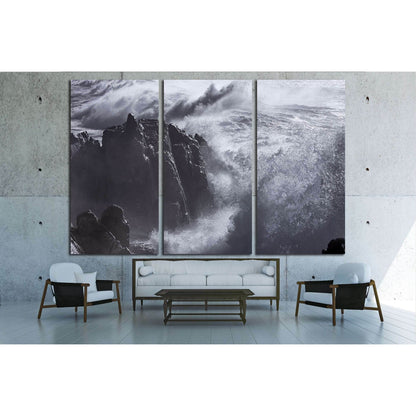 Huge and violent sea waves against the small cape of Sao Paio, Labruge, northern Portuga №2916 Ready to Hang Canvas Print - Zellart Canvas Prints ALL_Products, s-2916
