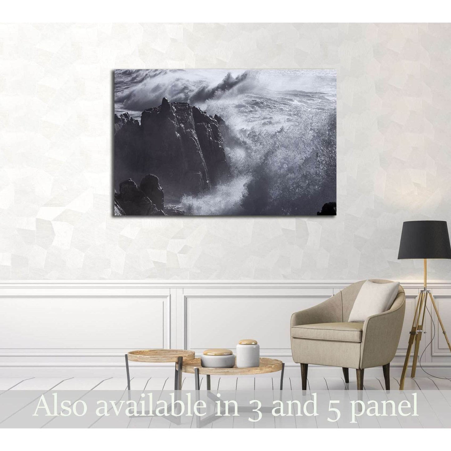 Huge and violent sea waves against the small cape of Sao Paio, Labruge, northern Portuga №2916 Ready to Hang Canvas PrintCanvas art arrives ready to hang, with hanging accessories included and no additional framing required. Every canvas print is hand-cra
