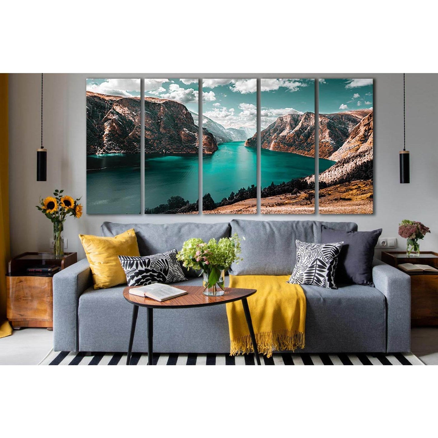Huge Lake Between Mountains №SL1591 Ready to Hang Canvas Print - Zellart Canvas Prints 0new, ALL_Products, Mountains Wall Art, Nature Wall Art