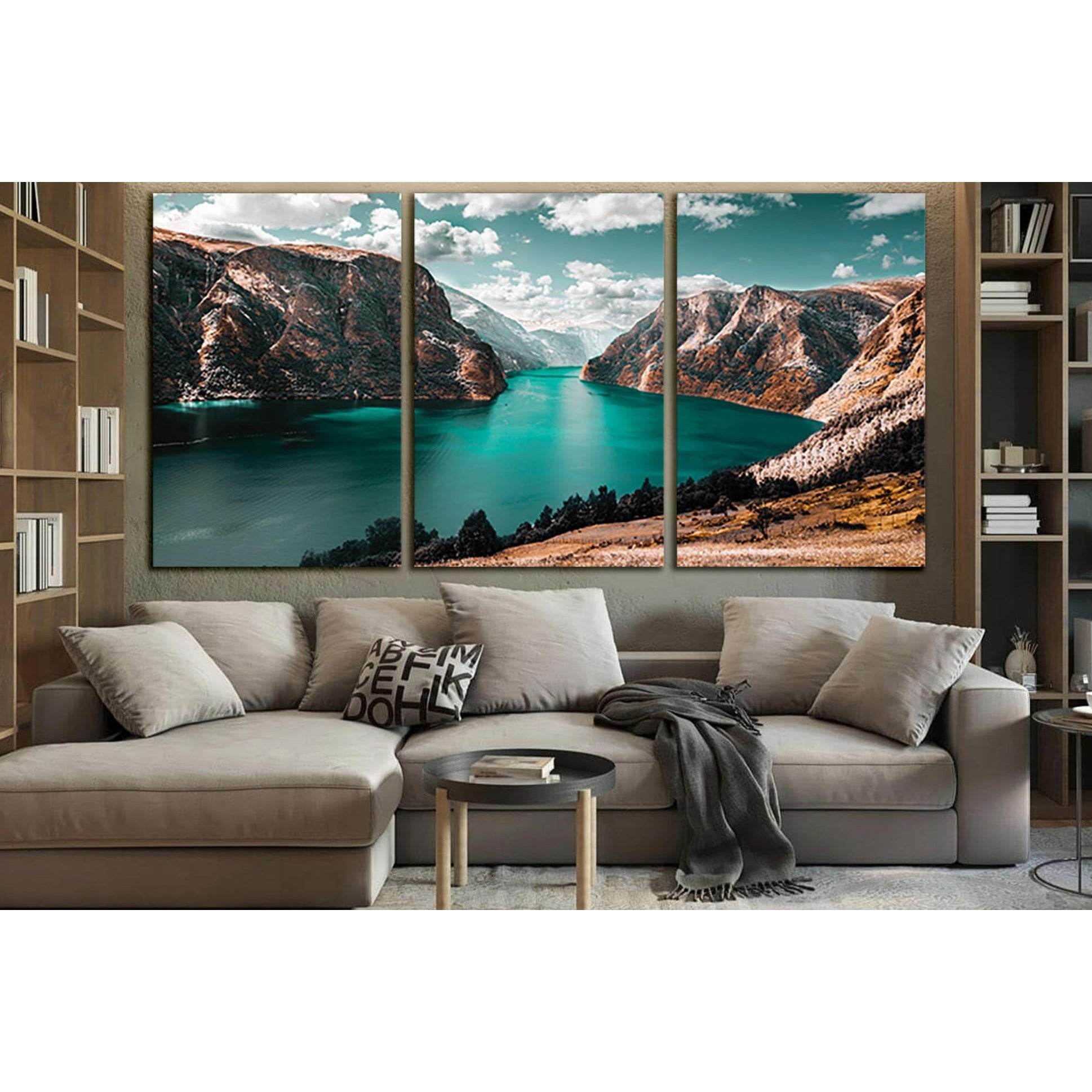 Huge Lake Between Mountains №SL1591 Ready to Hang Canvas Print - Zellart Canvas Prints 0new, ALL_Products, Mountains Wall Art, Nature Wall Art