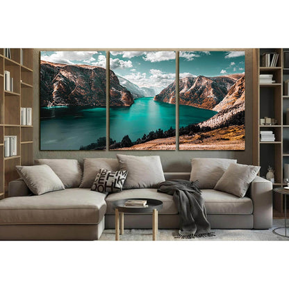 Huge Lake Between Mountains №SL1591 Ready to Hang Canvas Print - Zellart Canvas Prints 0new, ALL_Products, Mountains Wall Art, Nature Wall Art