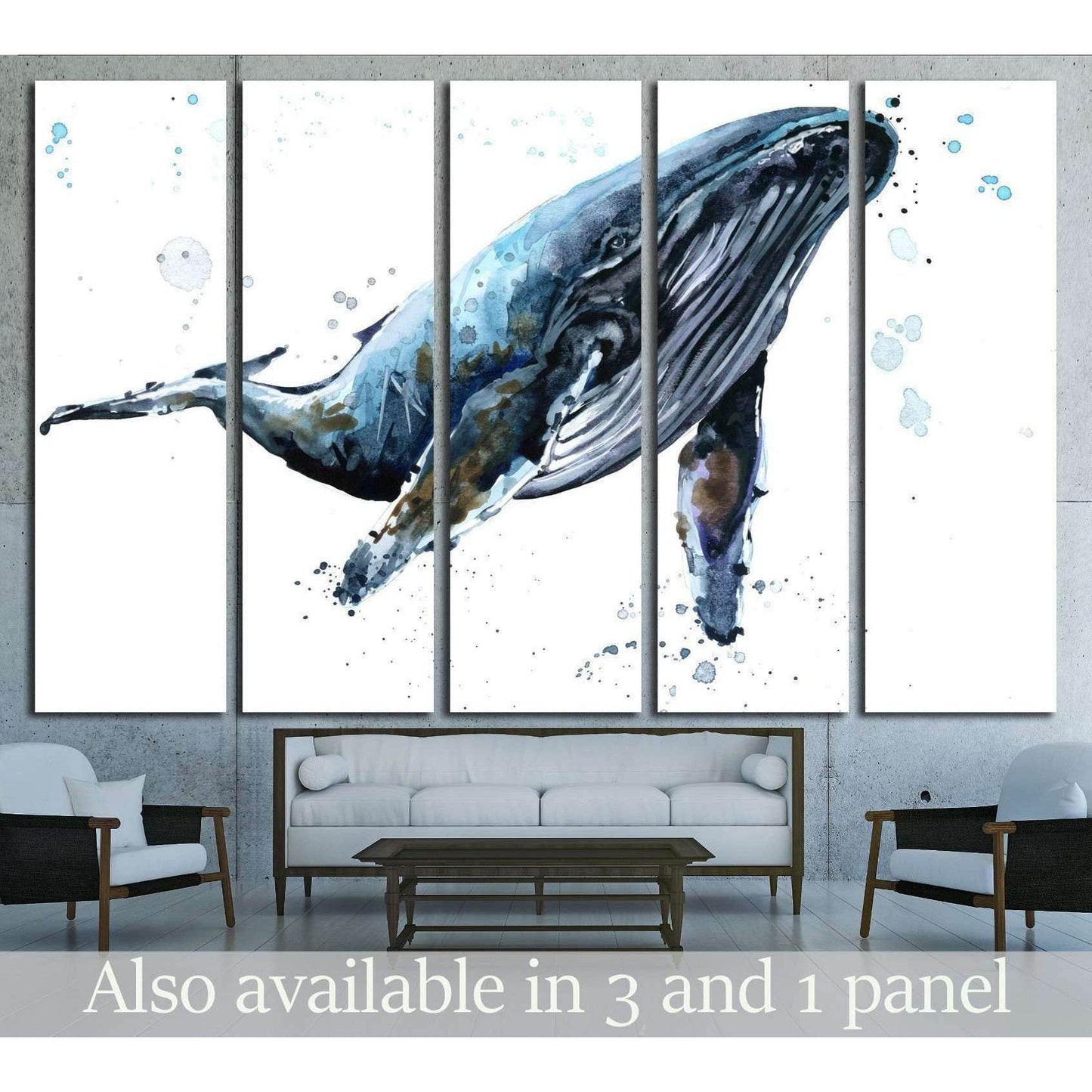 Humpback whale watercolor illustration. Underwater fauna №1835 Ready to Hang Canvas Print - Zellart Canvas Prints ALL_Products, s-1835, Whale
