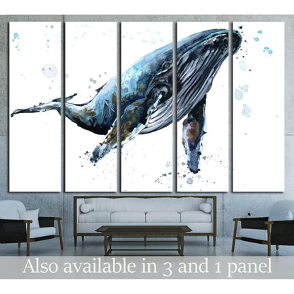 Humpback whale watercolor illustration. Underwater fauna №1835 Ready to Hang Canvas Print - Zellart Canvas Prints ALL_Products, s-1835, Whale