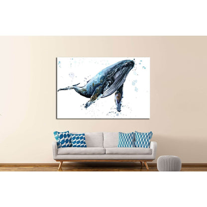 Humpback whale watercolor illustration. Underwater fauna №1835 Ready to Hang Canvas Print - Zellart Canvas Prints ALL_Products, s-1835, Whale