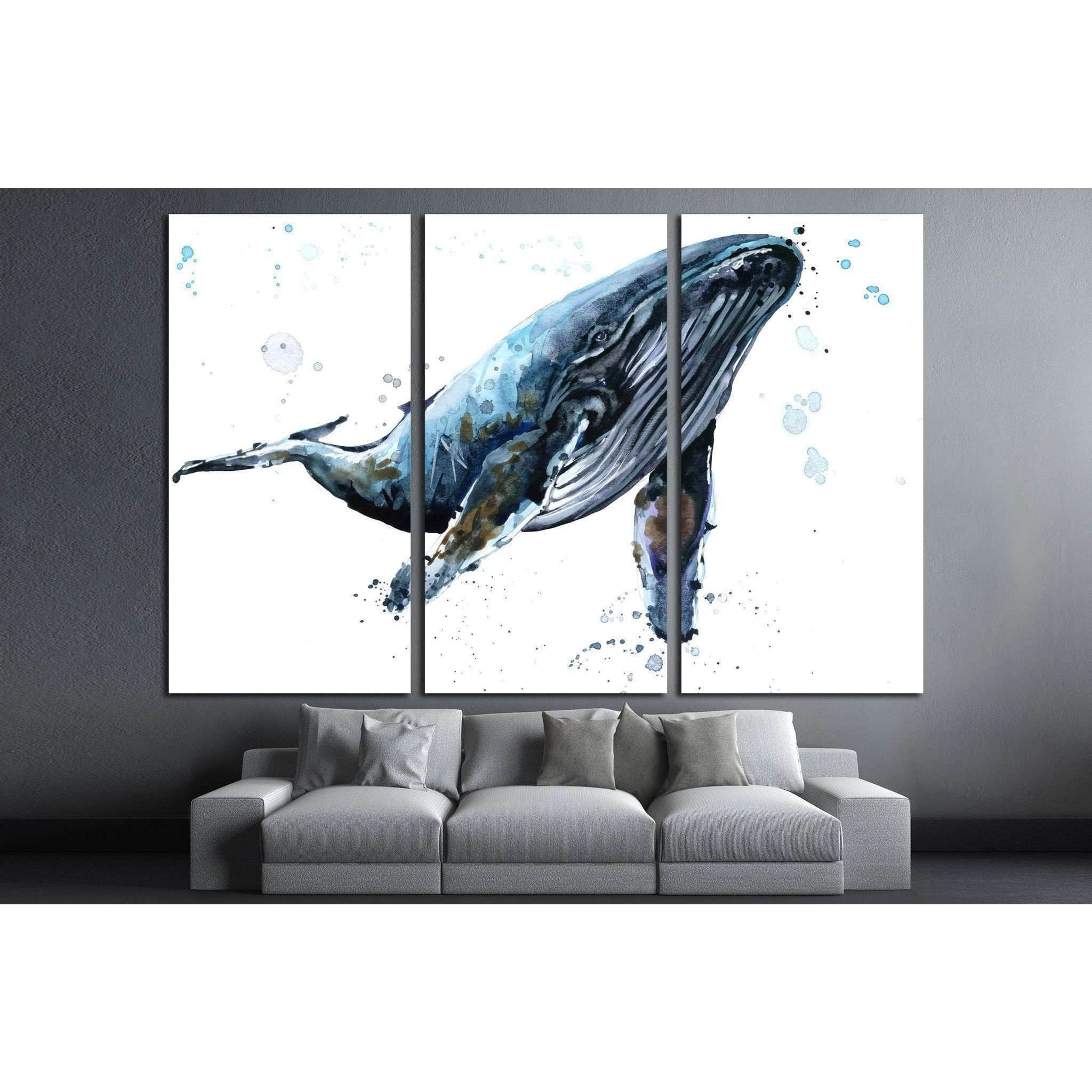 Humpback whale watercolor illustration. Underwater fauna №1835 Ready to Hang Canvas Print