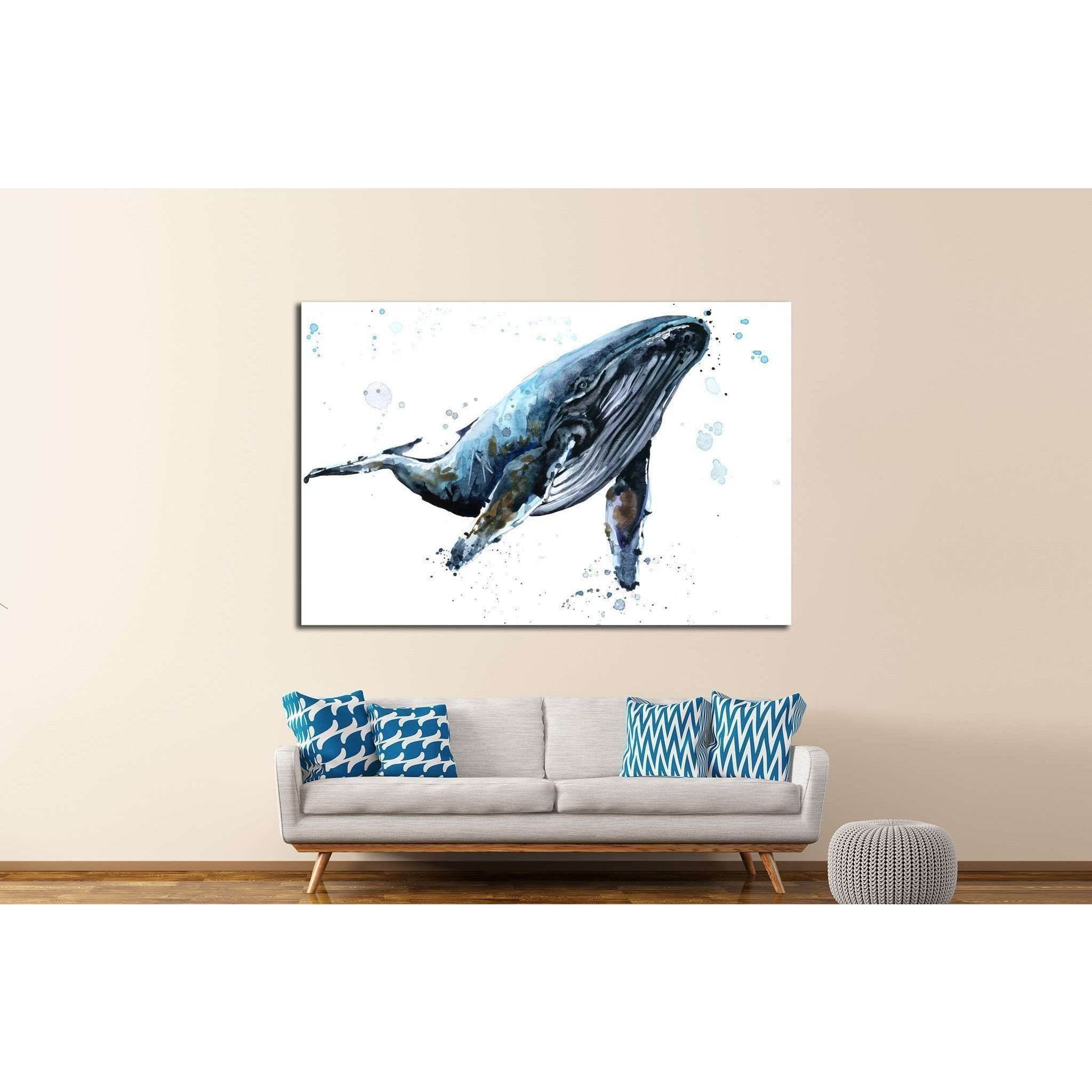 Humpback whale watercolor illustration. Underwater fauna №1835 Ready to Hang Canvas Print