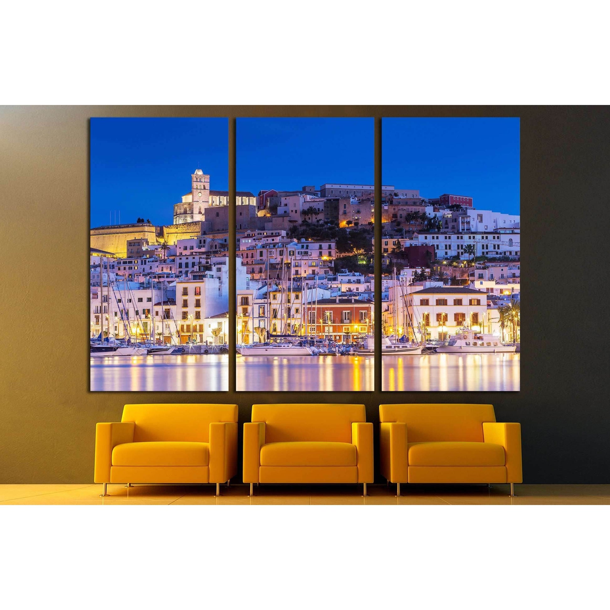 Ibiza Dalt Vila downtown at night with light reflections in the water, Ibiza, Spain. №2732 Ready to Hang Canvas PrintCanvas art arrives ready to hang, with hanging accessories included and no additional framing required. Every canvas print is hand-crafted