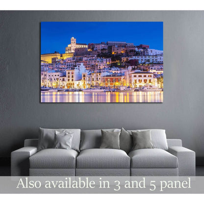 Ibiza Dalt Vila downtown at night with light reflections in the water, Ibiza, Spain. №2732 Ready to Hang Canvas Print - Zellart Canvas Prints ALL_Products, s-2732